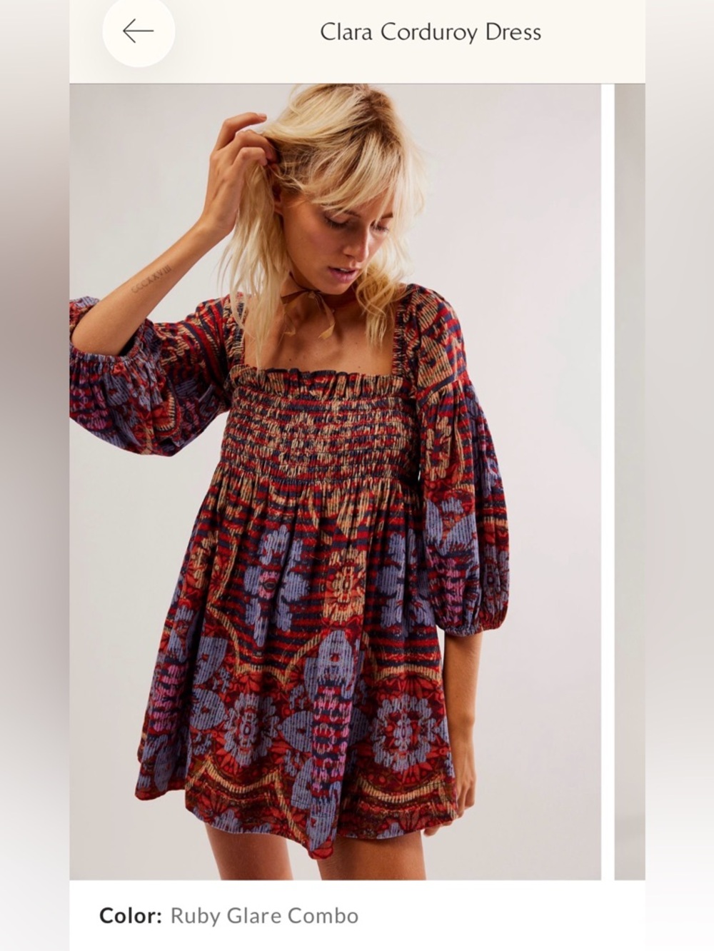 NWT Free People Clara Corduroy Dress in Ruby Glare Combo size Xs